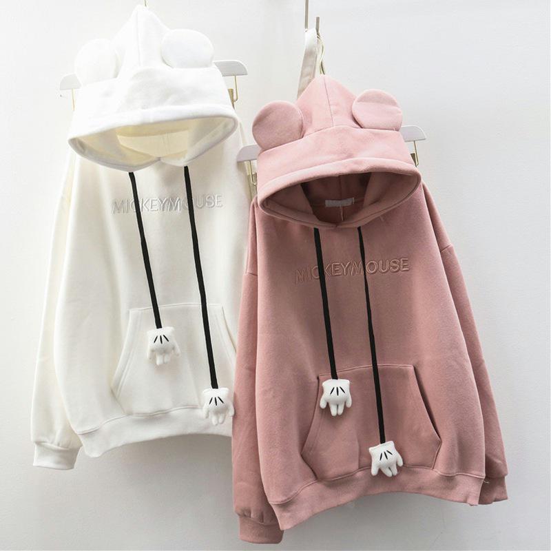 Damen Oversized Bärenohren Pullover - Herbst/Winter Lazy Style, mit Samt, Besticktes Nischen-Hongkong-Design XXL von Joom DACH