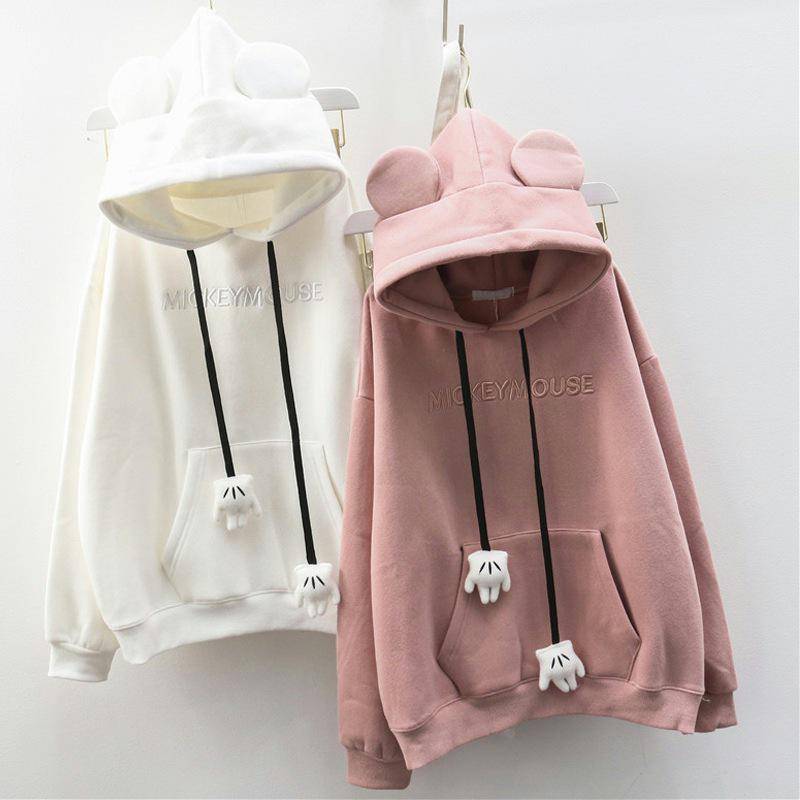 Damen Oversized Bärenohren Pullover - Herbst/Winter Lazy Style, mit Samt, Besticktes Nischen-Hongkong-Design XXL von Joom DACH