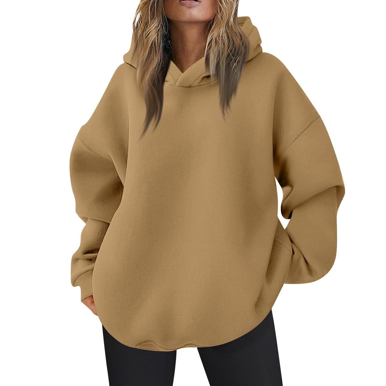 Damen Oversized Kapuzenpullover Lässige Bequeme Oberteile Herbstmode Outfits Niedliche Kleidung mit Taschen M braun von Joom DACH