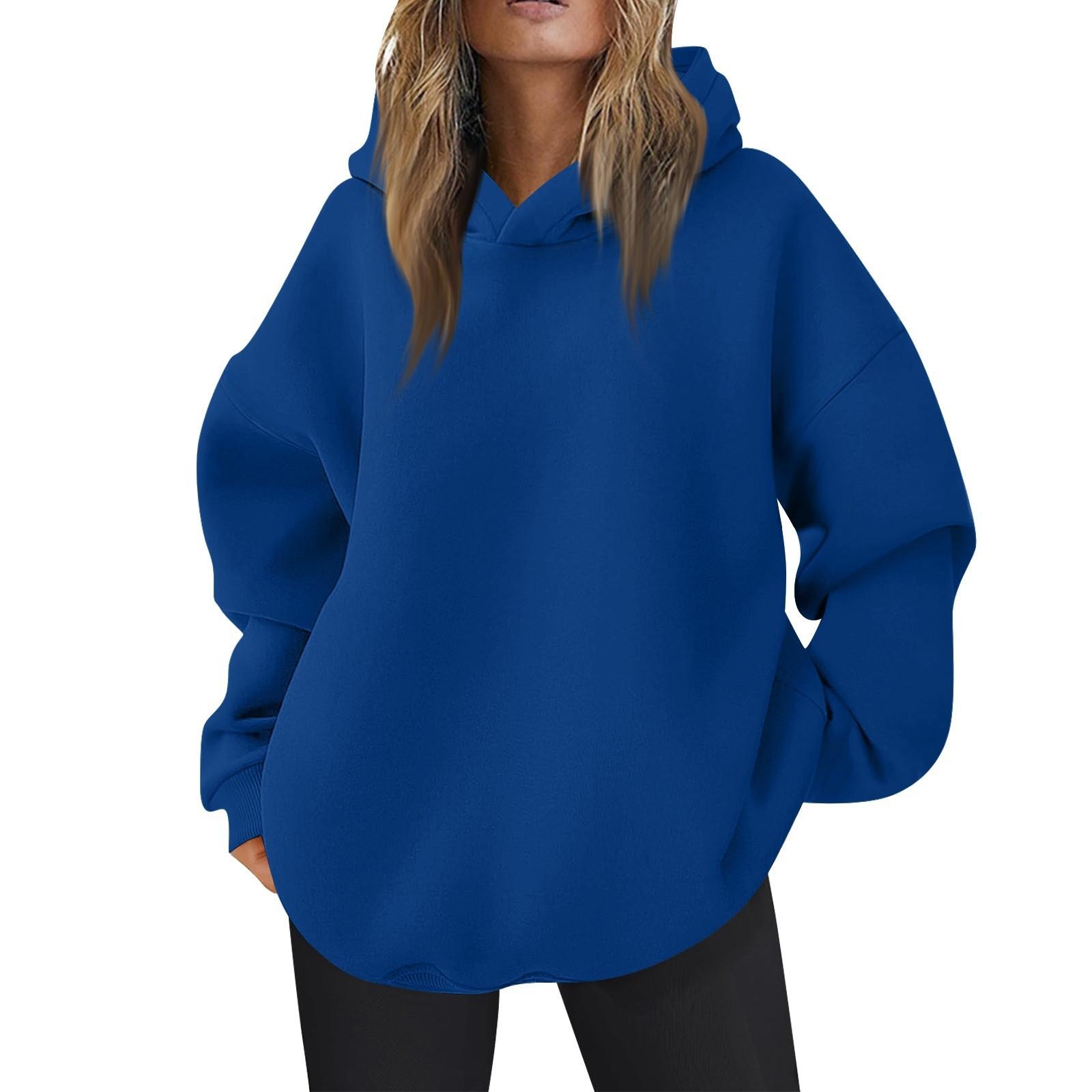 Damen Oversized Kapuzenpullover Lässige Bequeme Oberteile Herbstmode Outfits Niedliche Kleidung mit Taschen XL blau von Joom DACH