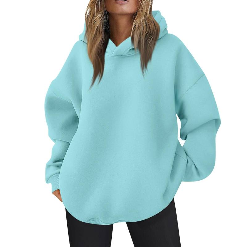 Damen Oversized Kapuzenpullover Lässige Bequeme Oberteile Herbstmode Outfits Niedliche Kleidung mit Taschen XL himmelblaue von Joom DACH