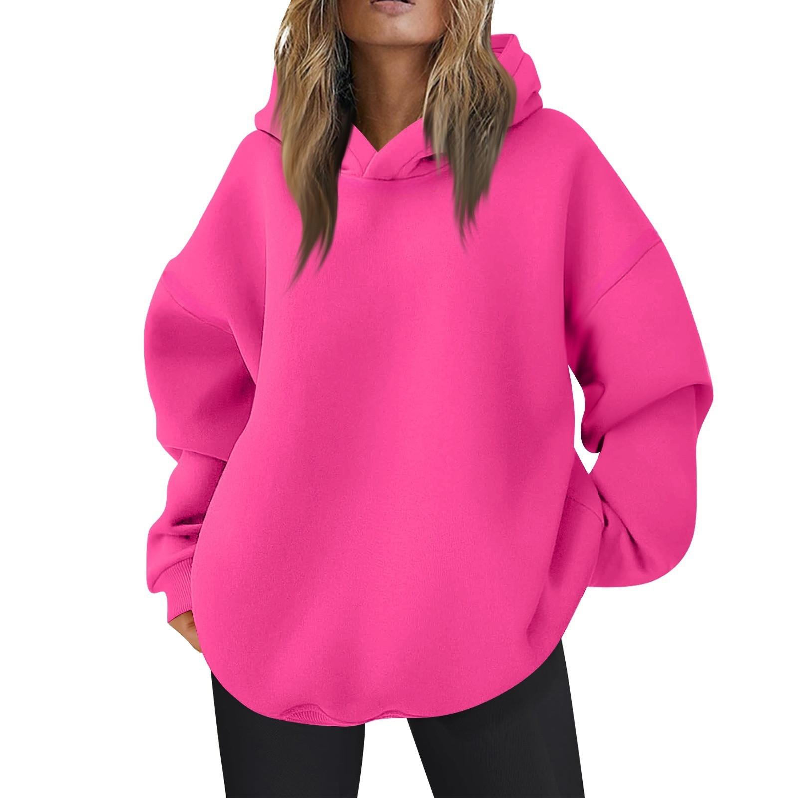 Damen Oversized Kapuzenpullover Lässige Bequeme Oberteile Herbstmode Outfits Niedliche Kleidung mit Taschen XXL heißes rosa von Joom DACH