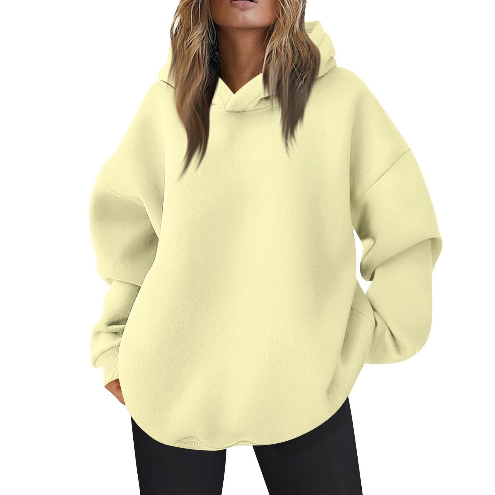 Damen Oversized Kapuzenpullover Lässige Bequeme Oberteile Herbstmode Outfits Niedliche Kleidung mit Taschen XXL khaki von Joom DACH