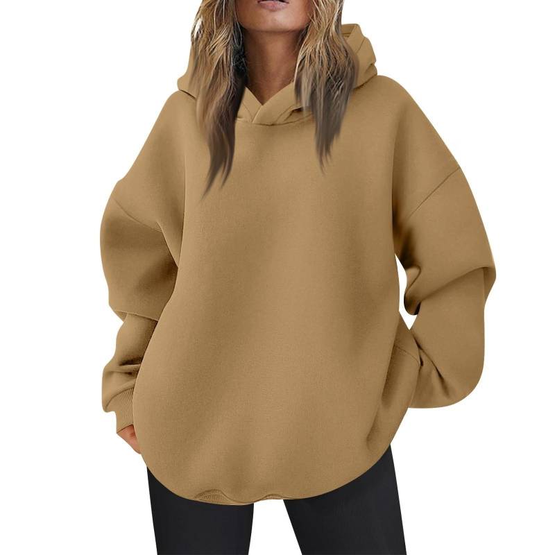 Damen Oversized Kapuzenpullover Lässige Bequeme Oberteile Herbstmode Outfits Niedliche Kleidung mit Taschen XXL hellbraune von Joom DACH