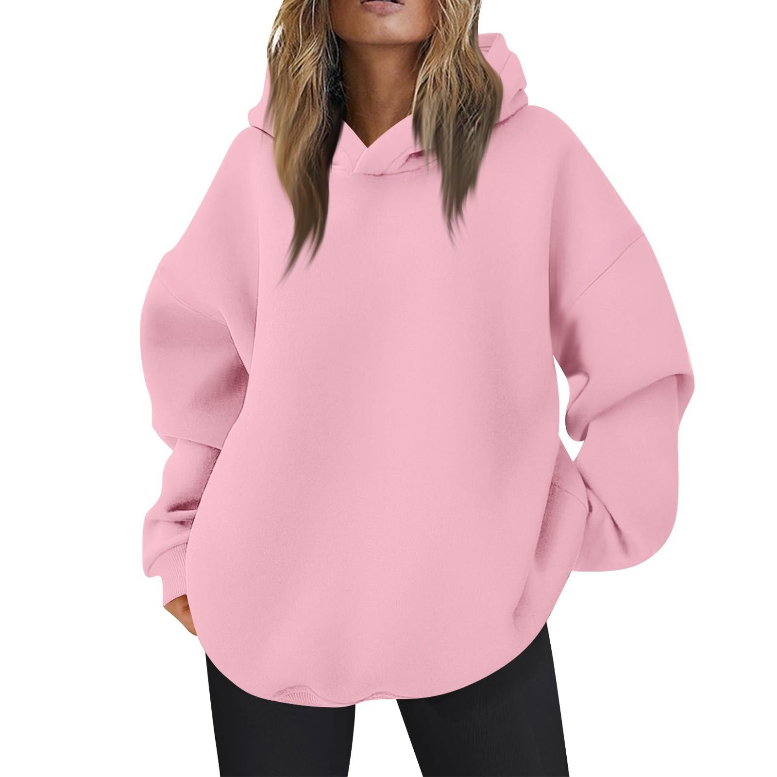 Damen Oversized Kapuzenpullover Lässige Bequeme Oberteile Herbstmode Outfits Niedliche Kleidung mit Taschen XXL rosa von Joom DACH