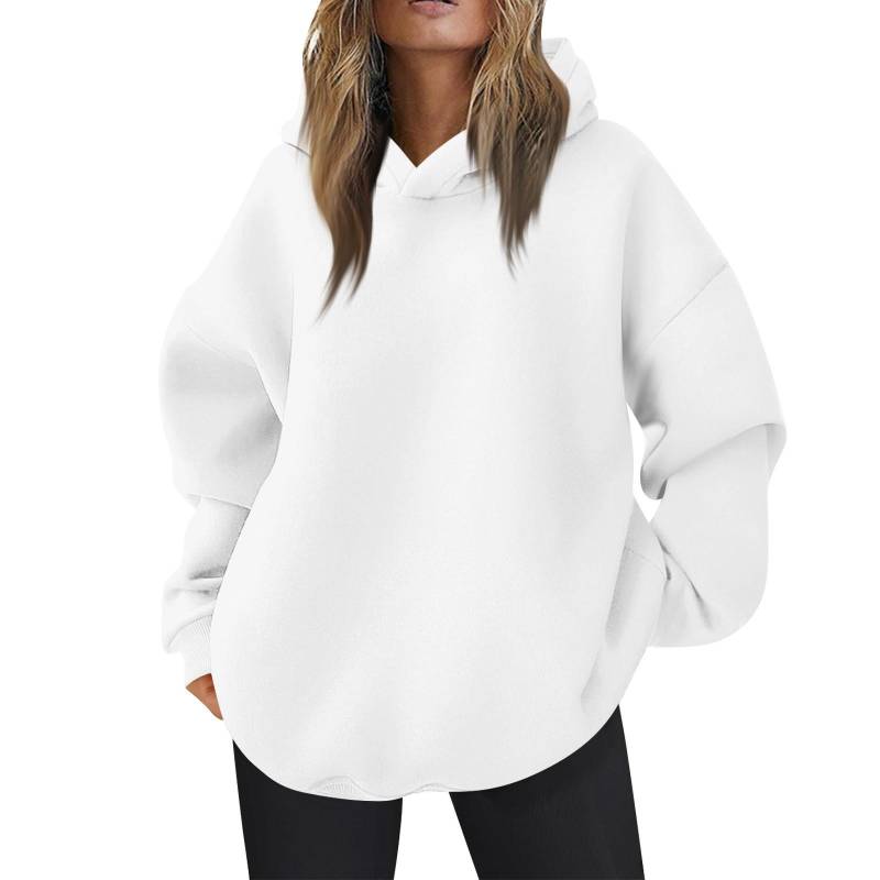 Damen Oversized Kapuzenpullover Lässige Bequeme Oberteile Herbstmode Outfits Niedliche Kleidung mit Taschen XXL weiß von Joom DACH