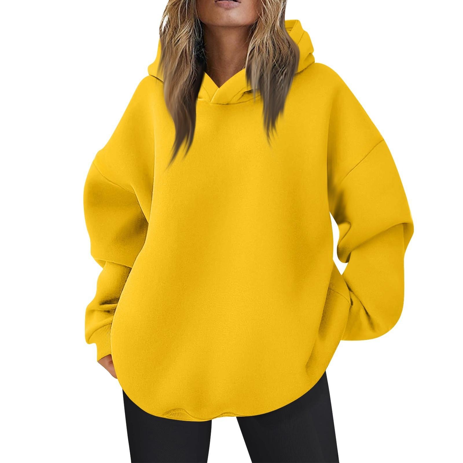 Damen Oversized Kapuzenpullover Lässige Bequeme Oberteile Herbstmode Outfits Niedliche Kleidung mit Taschen XXL gelb von Joom DACH