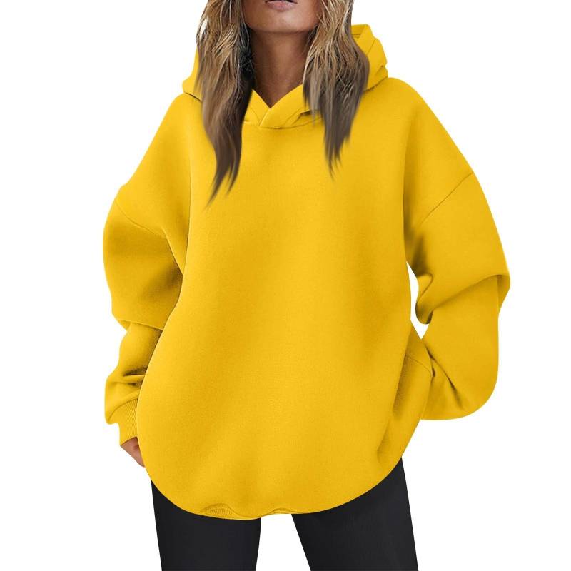 Damen Oversized Kapuzenpullover Lässige Bequeme Oberteile Herbstmode Outfits Niedliche Kleidung mit Taschen XXL gelb von Joom DACH