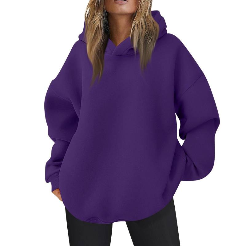Damen Oversized Kapuzenpullover Lässige Bequeme Oberteile Herbstmode Outfits Niedliche Kleidung mit Taschen XXL violett von Joom DACH