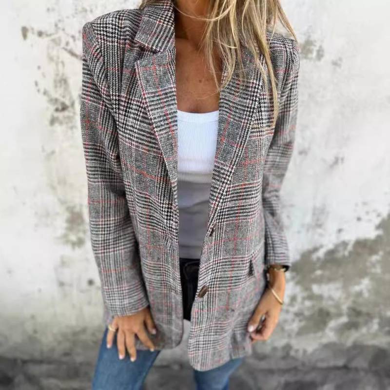 Damen Oversized Karierter Blazer Jacke Freizeitoutfit XXL braun von Joom DACH