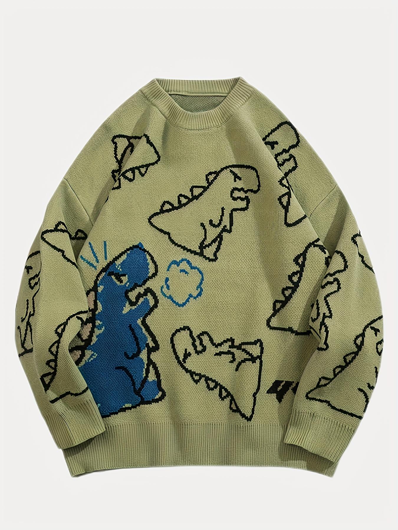 Damen Oversized Pullover mit Dinosaurier-Muster - Gemütlicher Langarm-Pullover für Freizeitkleidung XXL grün von Joom DACH