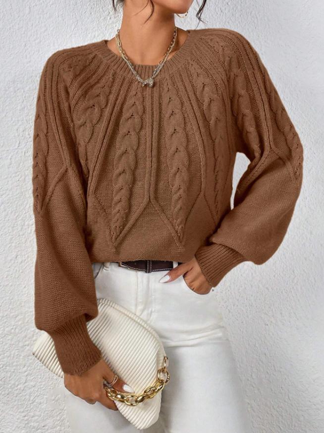 Damen Oversized Strickpullover Zopfmuster Pullover Langarm Lässige Oberteile Weiß Schwarz Beige Braun Grün XL dunkelbraune von Joom DACH