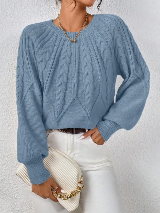 Damen Oversized Strickpullover Zopfmuster Pullover Langarm Lässige Oberteile Weiß Schwarz Beige Braun Grün XL hellblaue von Joom DACH