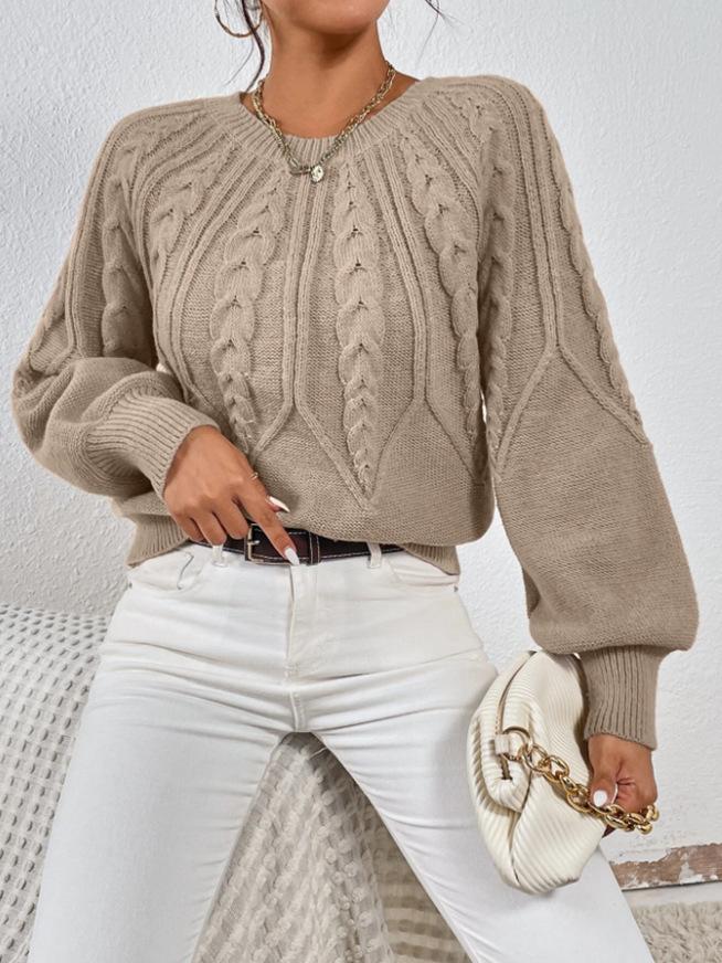 Damen Oversized Strickpullover Zopfmuster Pullover Langarm Lässige Oberteile Weiß Schwarz Beige Braun Grün XL khaki von Joom DACH