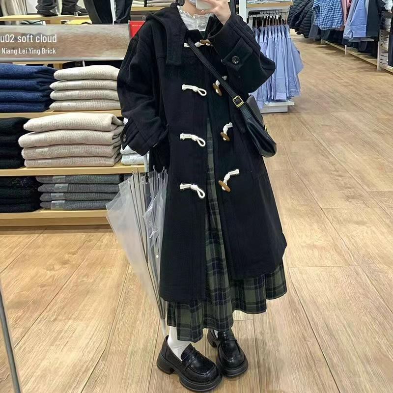 Damen Oversized Wollmantel mit Kapuze - Koreanischer Hepburn-Stil für Herbst & Winter M (approx. 90-100 jin) von Joom DACH