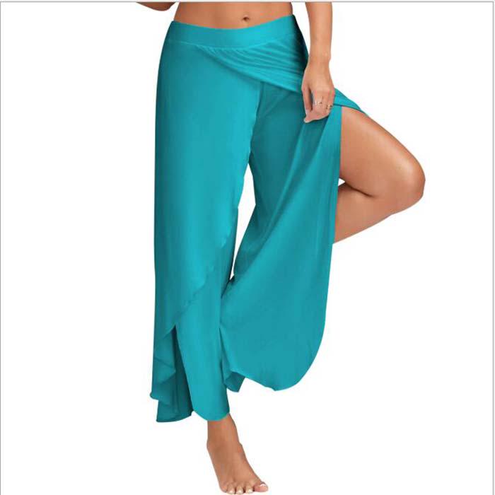 Damen Palazzo Boho Hose mit weitem Bein, Chiffonrock, ausgestellte Yogahose, Übergröße M blau von Joom DACH