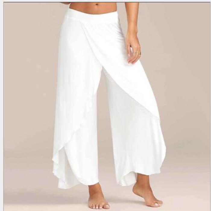 Damen Palazzo Boho Hose mit weitem Bein, lockerer Chiffonrock, ausgestellte Yogahose, Übergröße 5XL 4XL weiß von Joom DACH