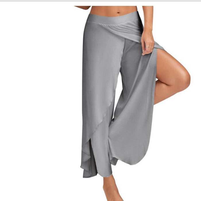 Damen Palazzo Boho Hose mit weitem Bein, lockerer Chiffonrock, ausgestellte Yogahose, Übergröße 5XL 5XL grau von Joom DACH