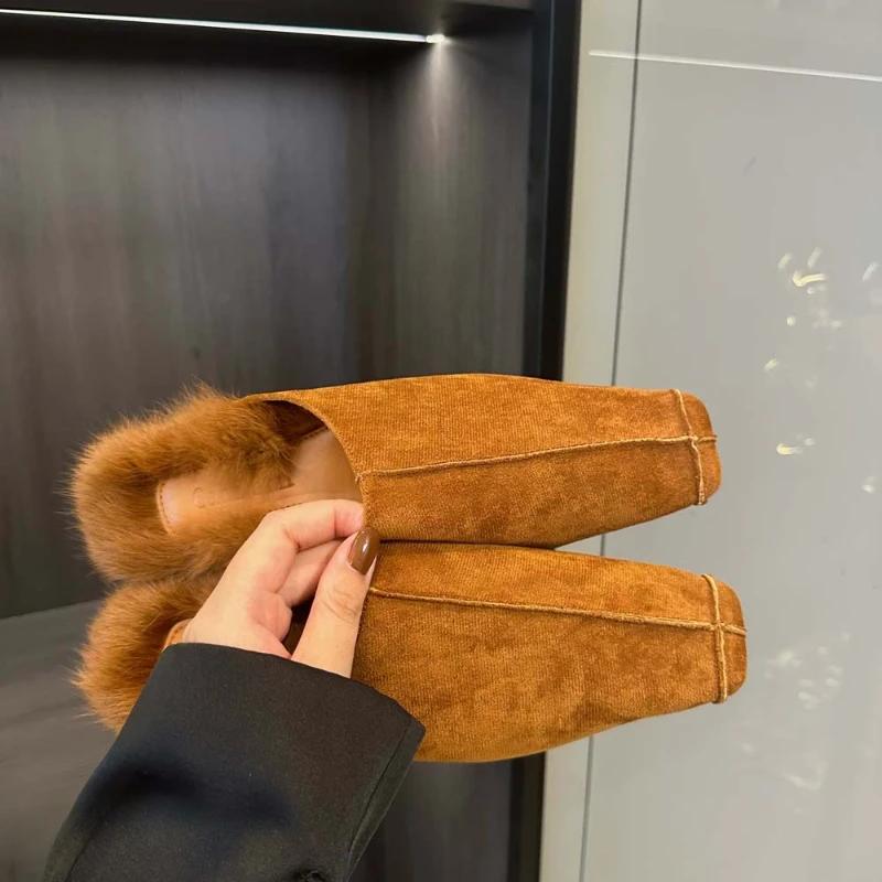 Damen Pantoletten Hausschuhe Flock Casual Pantoletten Schuhe Fell Neuheiten Braun Schwarz Party Kleid Schuhe Damen Größe 35-39 39 braun von Joom DACH