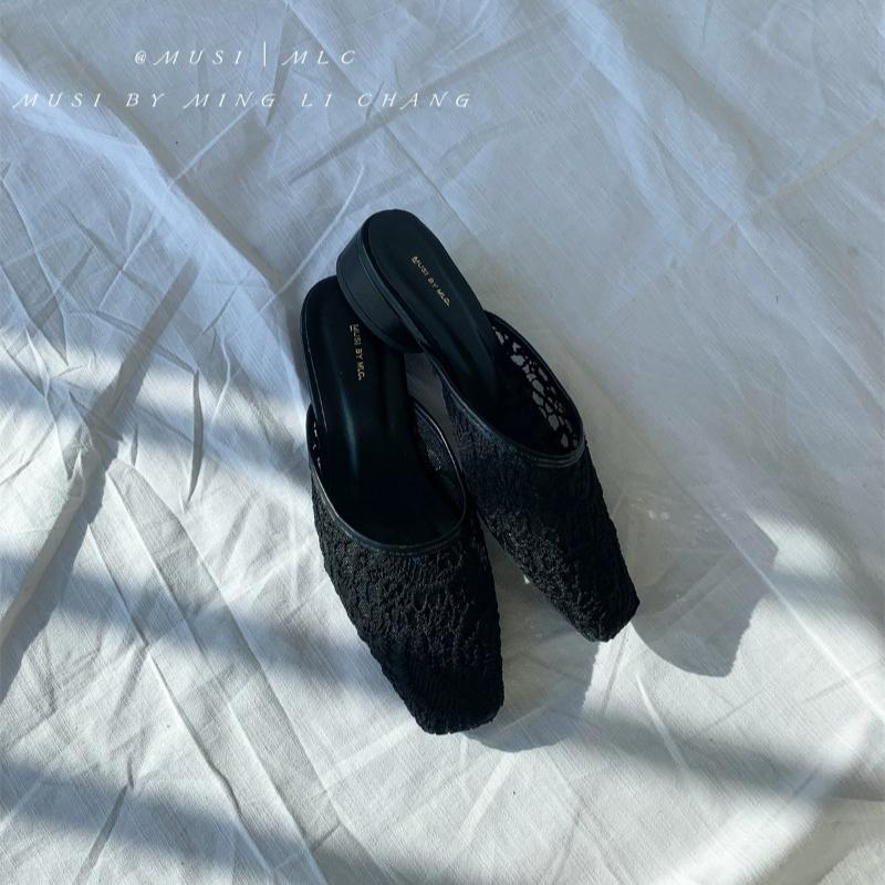 Damen Pantoletten Hausschuhe Sommer Neue Spitze Mode Cover Toe Schuhe Laides Outdoor Casual Strand Urlaub Slides Schuhe 39 schwarz von Joom DACH