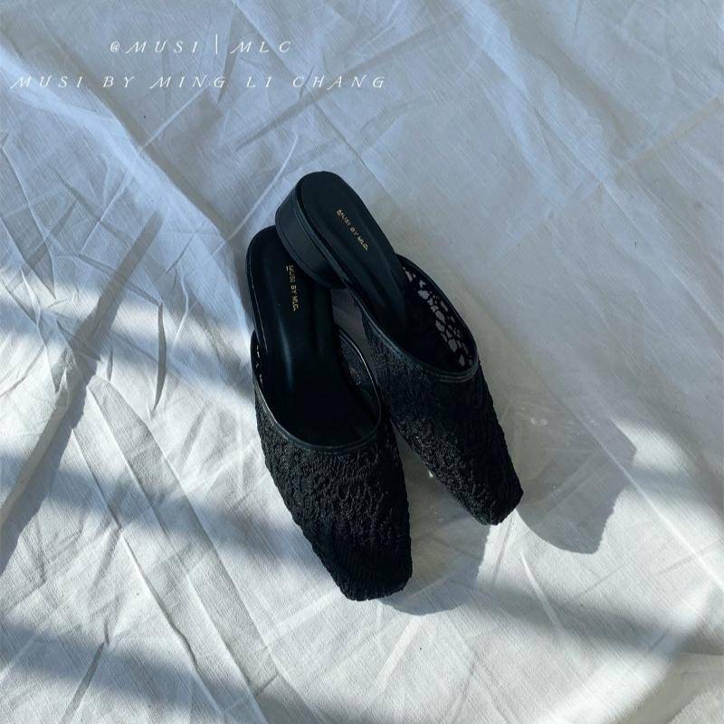 Damen Pantoletten Hausschuhe Sommer Neue Spitze Mode Cover Toe Schuhe Laides Outdoor Casual Strand Urlaub Slides Schuhe 39 schwarz von Joom DACH