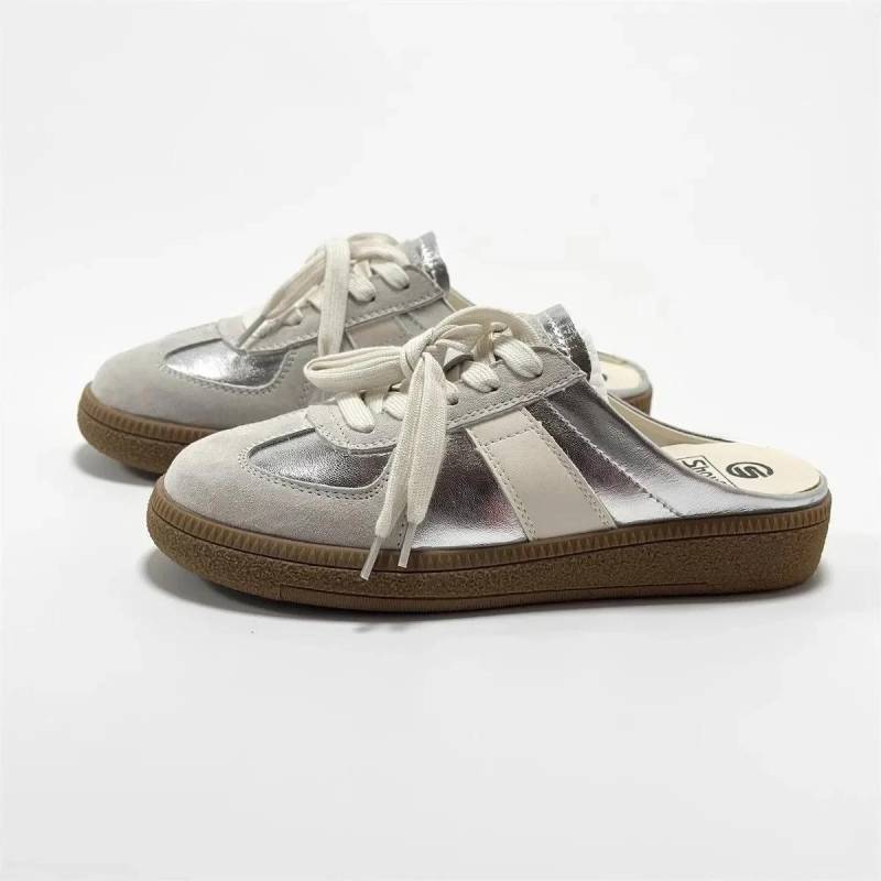 Damen Pantoletten Schuhe Slipper Runde Zehen Loafer Walking Sneaker Lazy Clogs Plateau Sommer Slipper Creeper Baotou Halbschuhe 35 silber von Joom DACH