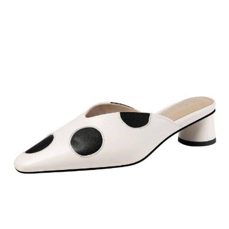 Damen Pantoletten mit mittlerem Absatz, eckige Zehenpartie, gepunktet, weich, rutschfest, Blockabsatz, atmungsaktive Sandalen, Schuhe 39 elfenbein von Joom DACH