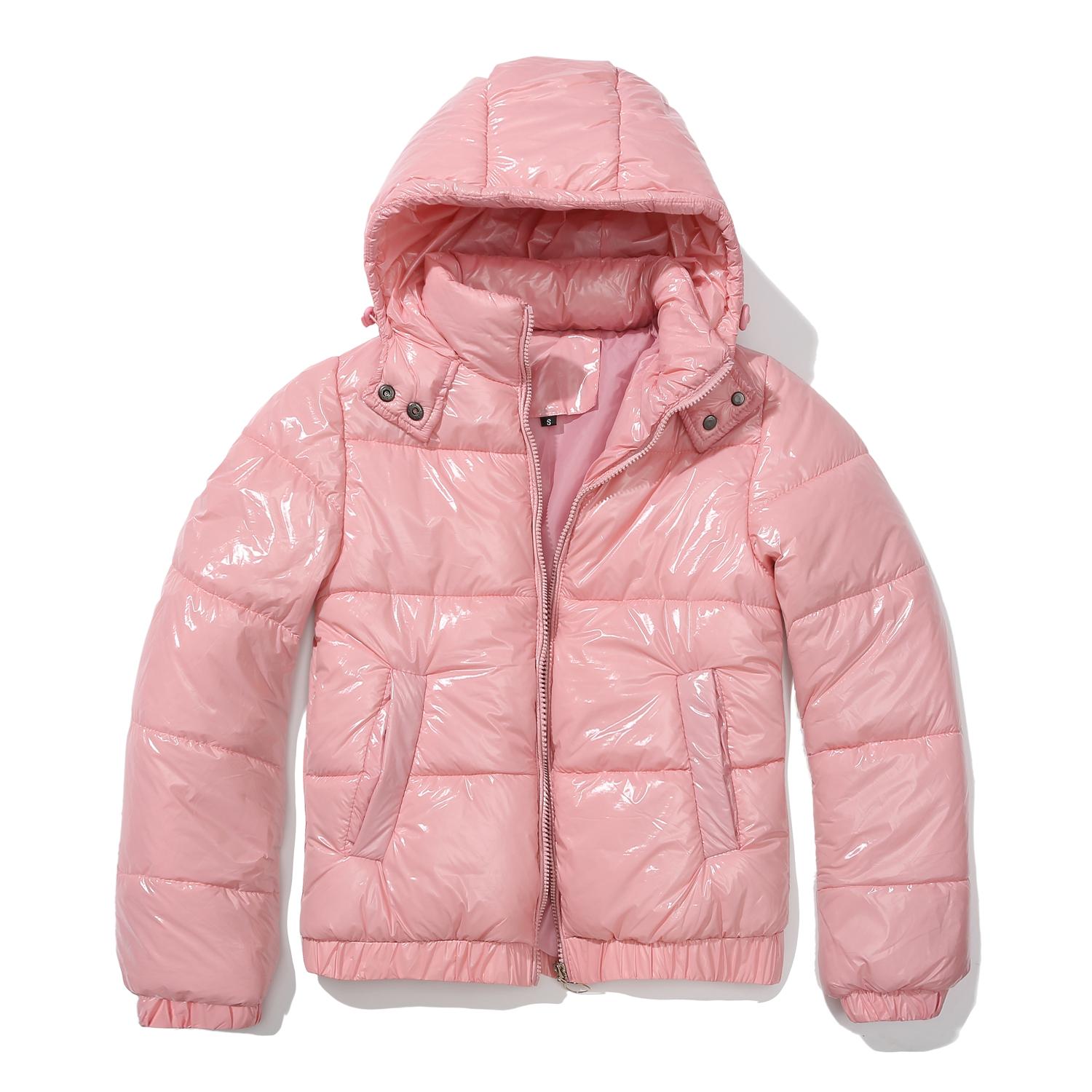 Damen-Parka mit Kapuze, glänzender, spritzwassergeschützter Baumwollmantel, Herbst-Winter, wasserdicht, dick, warm, für den Außenbereich L rosa von Joom DACH