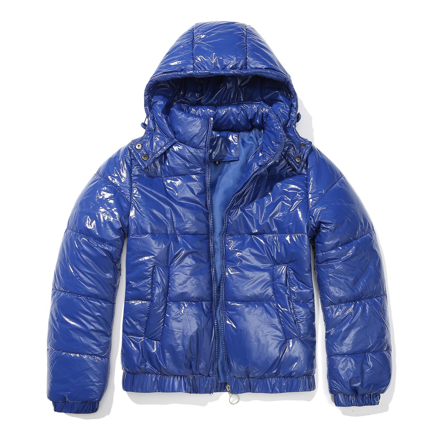 Damen-Parka mit Kapuze, glänzender, spritzwassergeschützter Baumwollmantel, Herbst-Winter, wasserdicht, dick, warm, für den Außenbereich M navy blau von Joom DACH