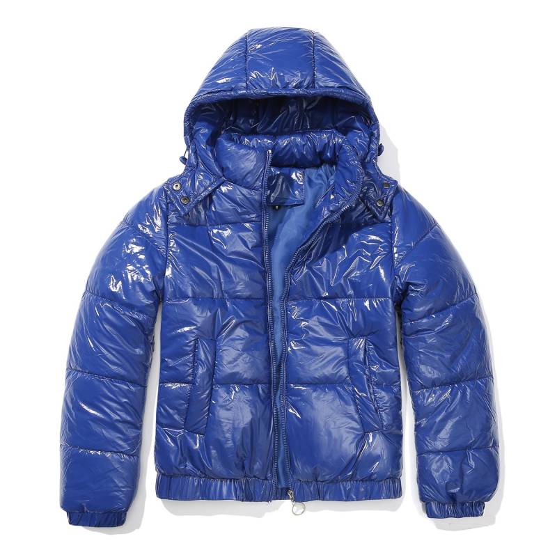 Damen-Parka mit Kapuze, glänzender, spritzwassergeschützter Baumwollmantel, Herbst-Winter, wasserdicht, dick, warm, für den Außenbereich M navy blau von Joom DACH
