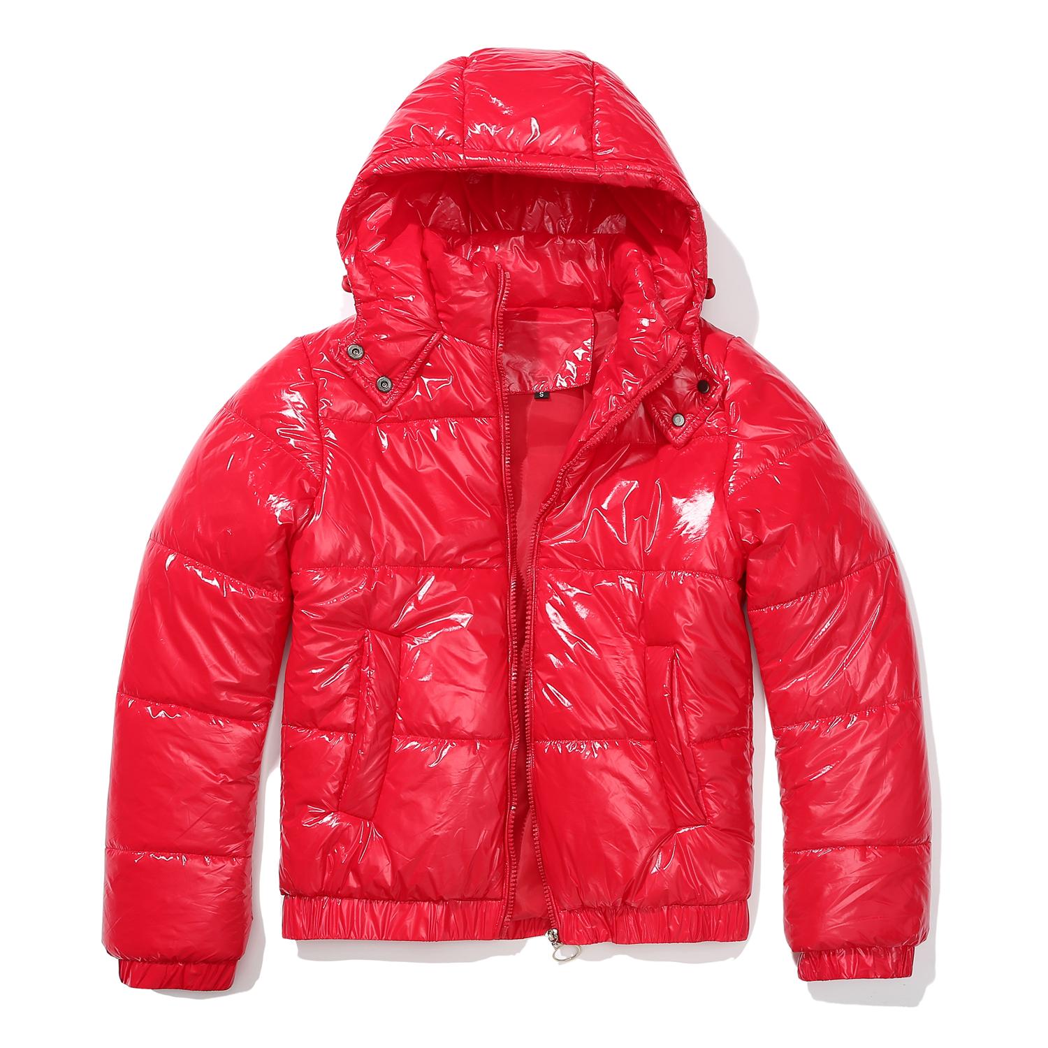 Damen-Parka mit Kapuze, glänzender, spritzwassergeschützter Baumwollmantel, Herbst-Winter, wasserdicht, dick, warm, für den Außenbereich S rot von Joom DACH