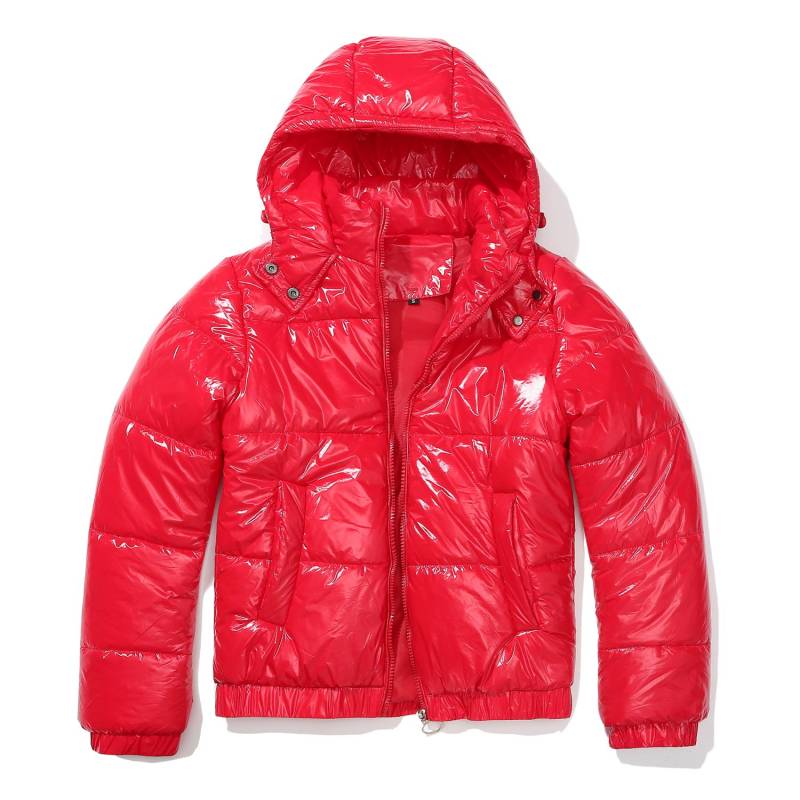 Damen-Parka mit Kapuze, glänzender, spritzwassergeschützter Baumwollmantel, Herbst-Winter, wasserdicht, dick, warm, für den Außenbereich S rot von Joom DACH