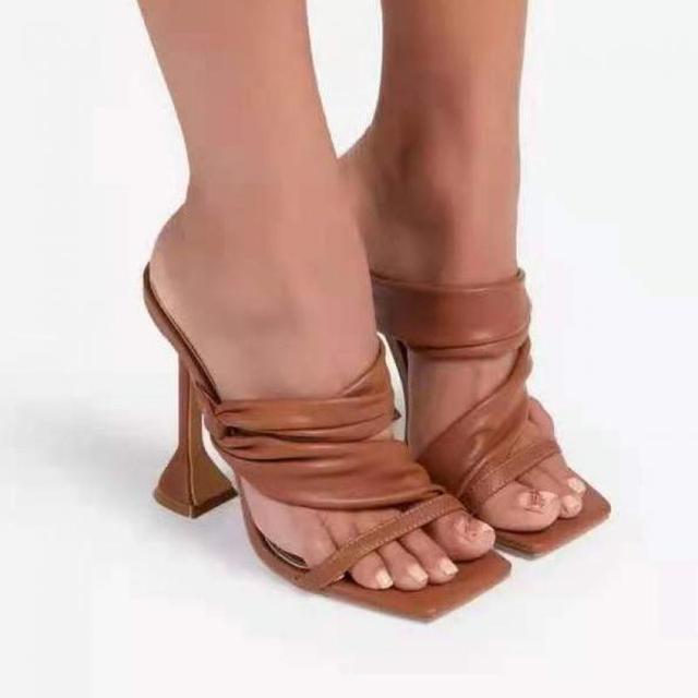 Damen Party Schuhe Sommer High Heels Große Größe Fischmaul Mode Plissee Gold Stiletto Sandale Hausschuhe 35 braun von Joom DACH