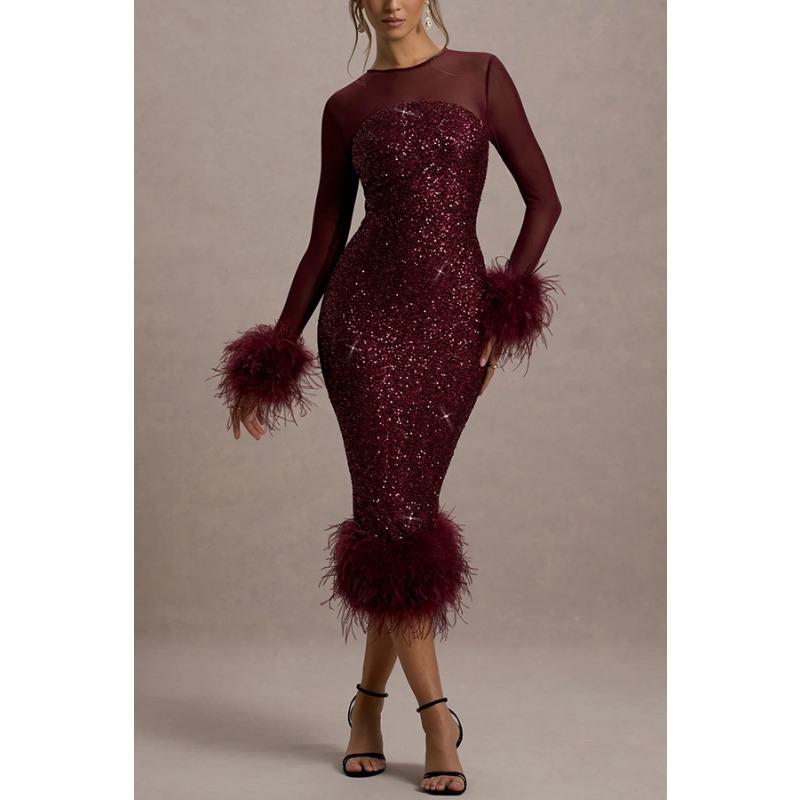 Damen Partykleid Kleid Langarm Pailletten Eng Frauen M rot von Joom DACH