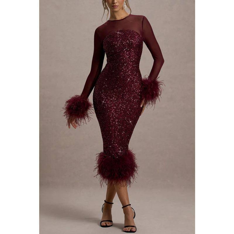 Damen Partykleid Kleid Langarm Pailletten Eng Frauen M rot von Joom DACH