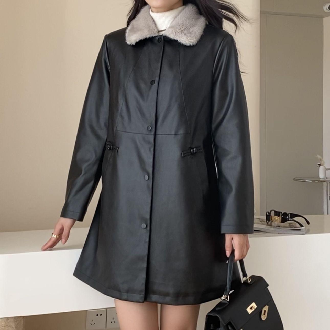 Damen Pelzmantel mit dickem Samt für Wintermode, Leder Windbreaker Jacke in mittlerer bis langer Länge 5XL von Joom DACH