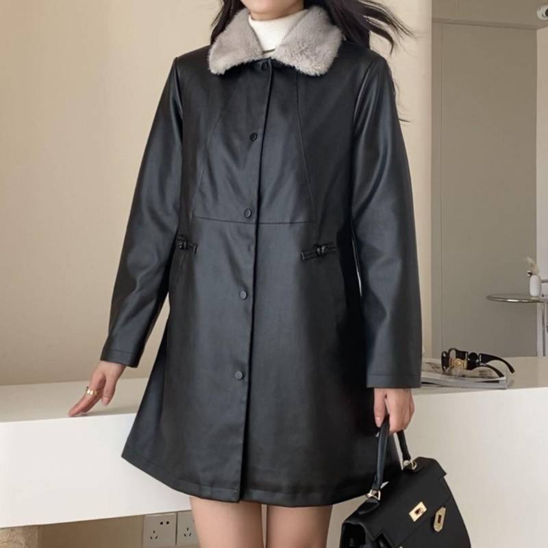 Damen Pelzmantel mit dickem Samt für Wintermode, Leder Windbreaker Jacke in mittlerer bis langer Länge 5XL von Joom DACH