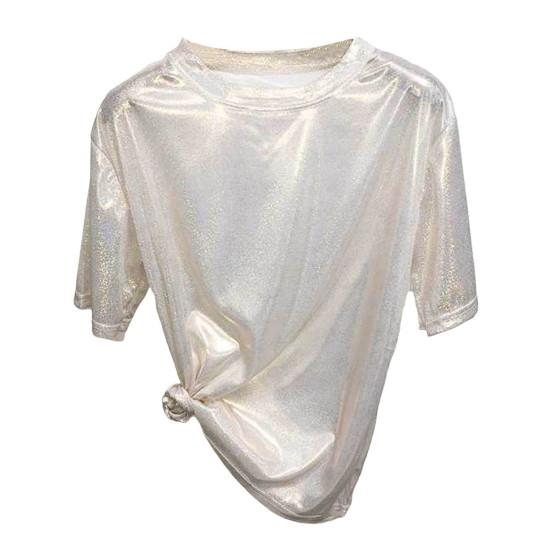 Damen Performance T-Shirt Rundhals Kurzarm Loose Fit Glitzernd Reflektierend T-Shirt Party Tanz Pullover Tops beige Damen Performance T-Shirt Rundhals Kurzarm Loose Fit Glitzernd Reflektierend T-Shirt Party Tanz Pullover Tops beige von Joom DACH