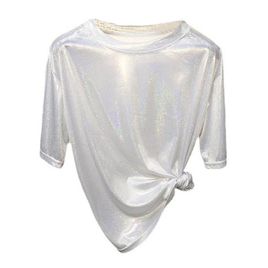 Damen Performance T-Shirt Rundhals Kurzarm Loose Fit Glitzernd Reflektierend T-Shirt Party Tanz Pullover Tops silber weiße Damen Performance T-Shirt Rundhals Kurzarm Loose Fit Glitzernd Reflektierend T-Shirt Party Tanz Pullover Tops silber weiße von Joom DACH