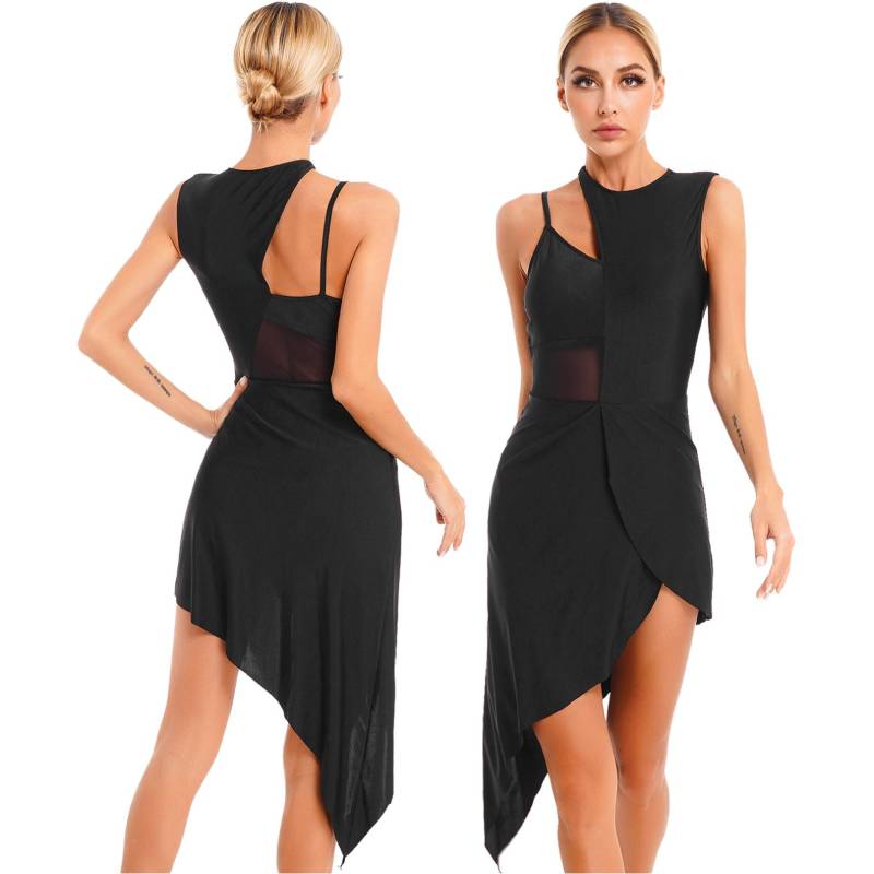 Damen Performance-Tanzkleidung, Mesh-Splice-Patchwork, High-Low-Lyrik, Bühnen-Samba-Tanzkleid S schwarz Damen Performance-Tanzkleidung, Mesh-Splice-Patchwork, High-Low-Lyrik, Bühnen-Samba-Tanzkleid S schwarz von Joom DACH