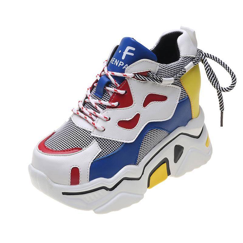 Damen Plateau Chunky Sneakers 6cm hoch Schnürschuh Casual Vulkanisierte Schuhe Atmungsaktive Mesh Casual Sneakers Damen Fashion Sneaker 39 von Joom DACH