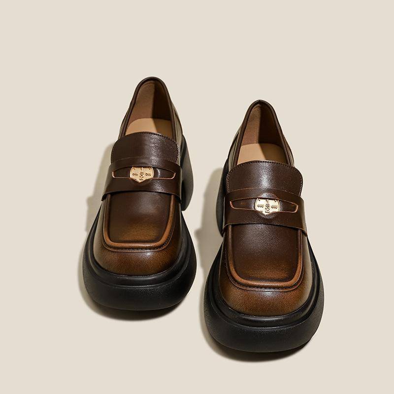 Damen Plateau High Heel Echtleder Lederschuhe Schwarz Blockabsatz All-Match-Loafer 39 braun von Joom DACH