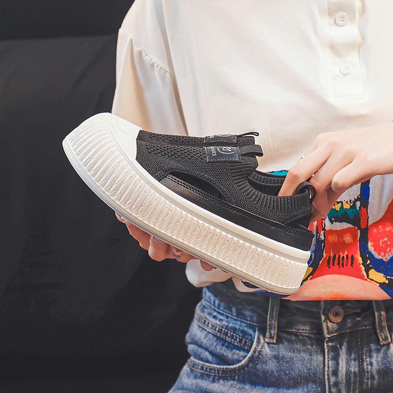 Damen Plateau Hollow Sneakers Sommer Fly Woven Mesh Schuhe Sneakers Lässig Atmungsaktiv Slipper zum Hineinschlüpfen 40 schwarz von Joom DACH