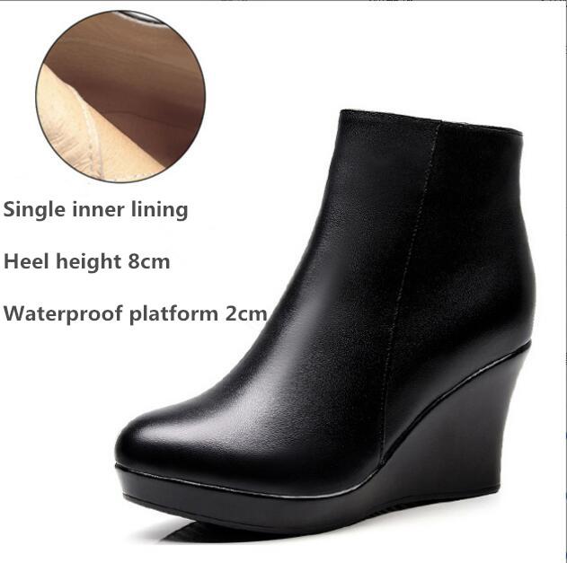 Damen Plateau Keilabsatz Stiefel Herbst Winter Schwarz Stiefeletten Für Frauen Hohe Absätze Damen Echtes Leder Schuhe Zippe 37 von Joom DACH
