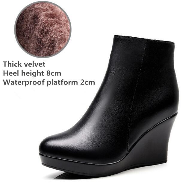 Damen Plateau Keilabsatz Stiefel Herbst Winter Schwarz Stiefeletten Für Frauen Hohe Absätze Damen Echtes Leder Schuhe Zippe 38 von Joom DACH