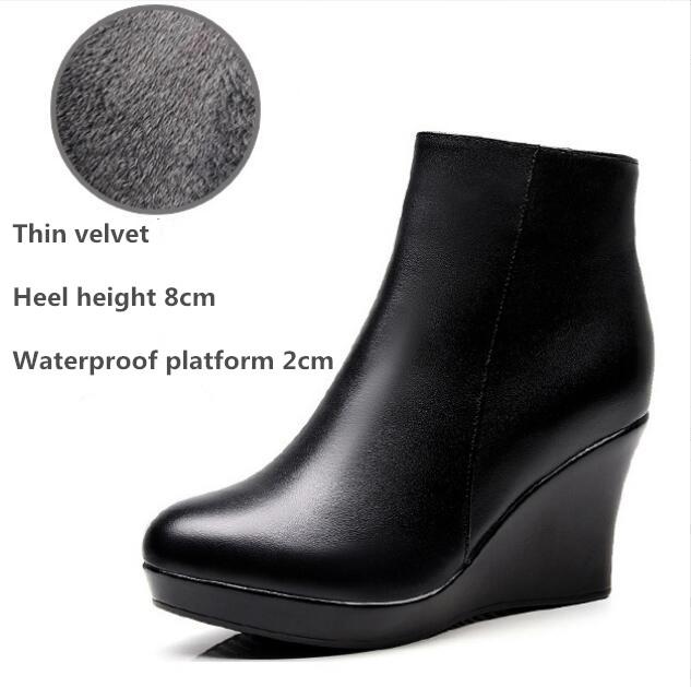 Damen Plateau Keilabsatz Stiefel Herbst Winter Schwarz Stiefeletten Für Frauen Hohe Absätze Damen Echtes Leder Schuhe Zippe 40 von Joom DACH
