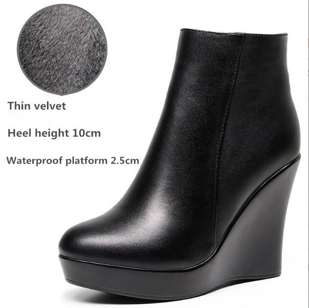 Damen Plateau Keilabsatz Stiefel Herbst Winter Schwarz Stiefeletten Für Frauen Hohe Absätze Damen Echtes Leder Schuhe Zippe 41 von Joom DACH