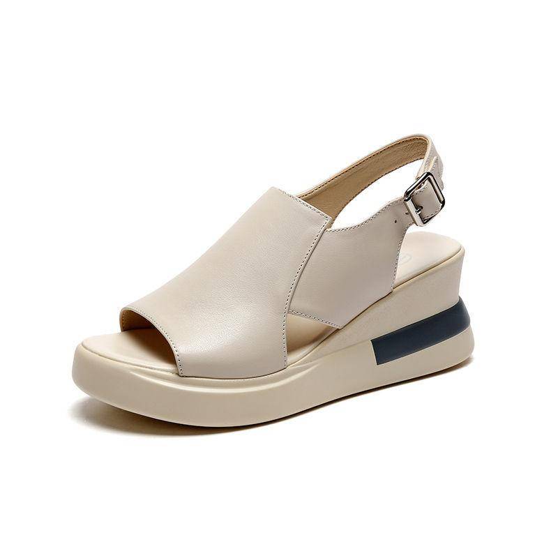 Damen Plateau Keilsandalen Neu Sommer High Heel Freizeit Peeptoe Damenschuhe Weiches Leder Erhöhte Plateauschuhe 41 von Joom DACH