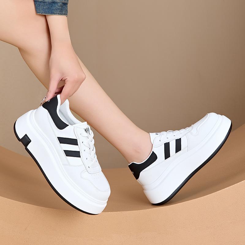 Damen Plateau Schuhe Frühling Herbst Lässige Patchwork Leder Sneaker Mädchen Dicke Sohle Vulkanisierte Schuhe Damen Chaussure Femme 40 schwarz von Joom DACH