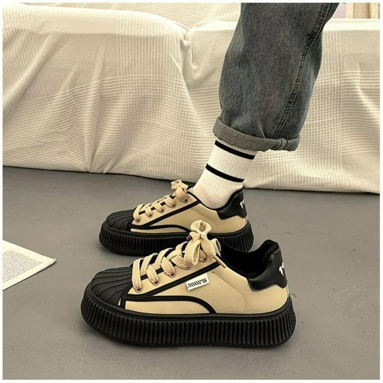 Damen Plateau Shell Head Weiße Schuhe Herbst Neue Mode Trendige Lässige Flache Keksform Schuhe Sneakers 36 khaki von Joom DACH